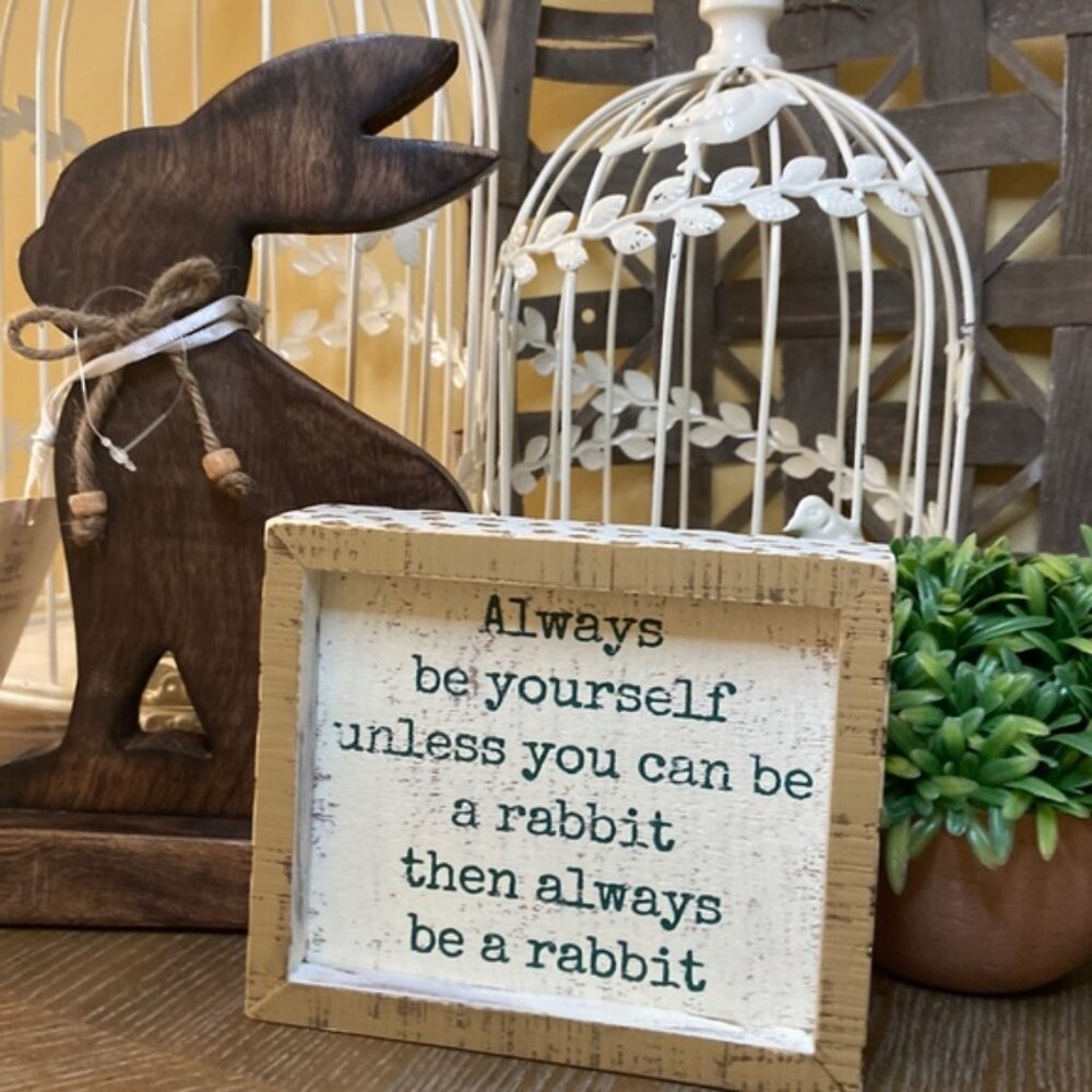NEW! Rustic Farmhouse Spring Easter Bunny Rabbit Whitewash Wood Sign